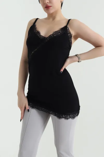 Siyah Dantelli Sandy Kadın Bluz 454517