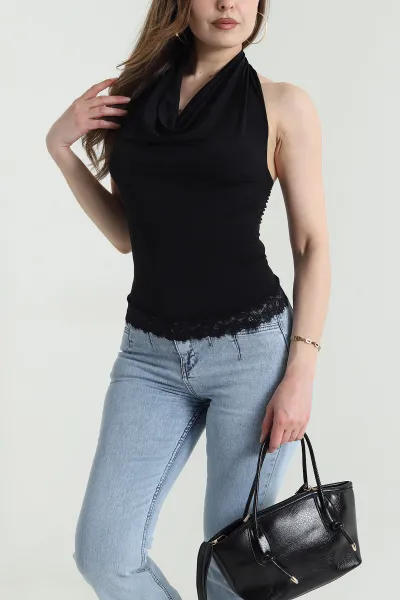 Siyah Dantelli Sandy Kadın Bluz 464068