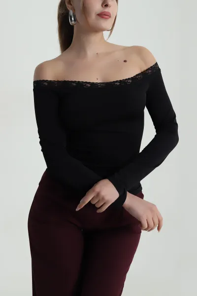 Siyah Dantelli Sandy Kadın Bluz 486980