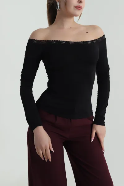 Siyah Dantelli Sandy Kadın Bluz 486980