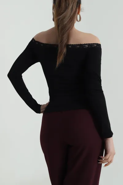 Siyah Dantelli Sandy Kadın Bluz 486980