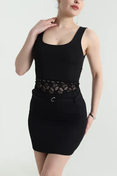 Siyah Dantelli Scuba Kadın Bluz 455886