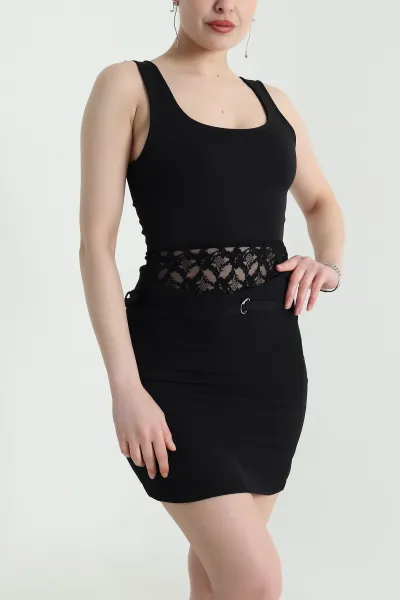 Siyah Dantelli Scuba Kadın Bluz 455886