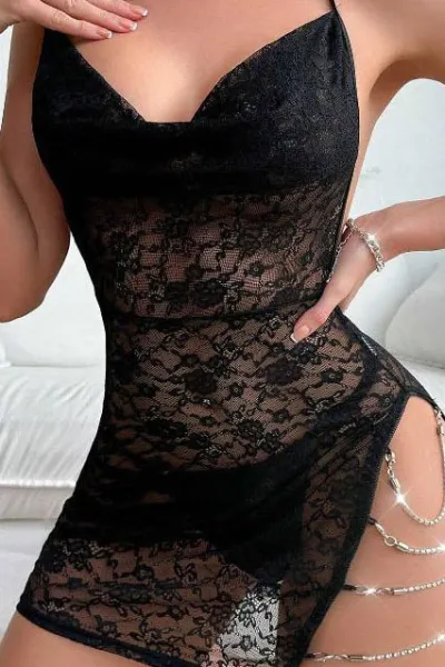 Siyah Dantelli Seksi Mini Fantezi Kostüm 475766