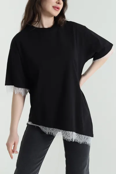 Siyah Dantelli Süprem Kadın Bluz 453692