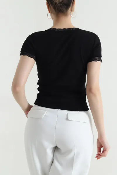Siyah Dantelli Tasarım Kadın Bluz 446557