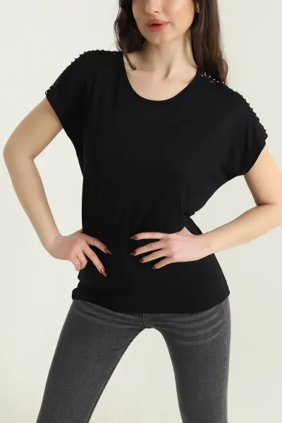 Siyah Dantelli Viskon Kadın Bluz 433775