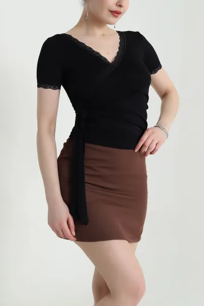 Siyah Dantelli Viskon Kadın Bluz 455790