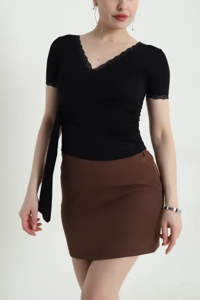 Siyah Dantelli Viskon Kadın Bluz 455790