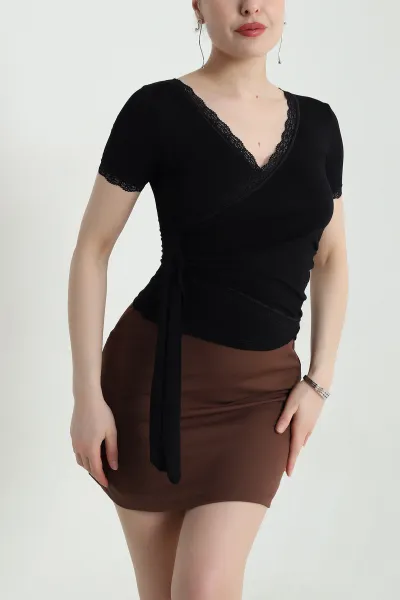 Siyah Dantelli Viskon Kadın Bluz 455790