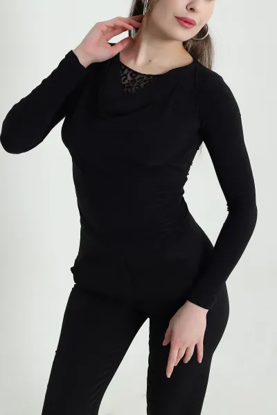 Siyah Dantelli Yaka Sandy Kadın Bluz 443628