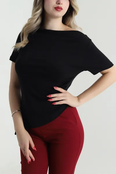 Siyah Degaje Yaka Büzgülü Yırtmaçlı Bluz 481562