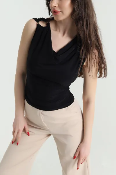 Siyah Degaje Yaka Sandy Kadın Bluz 441552