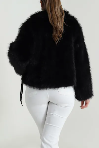 Siyah Deri Garnili Lolita Kadın Mont 488814