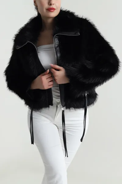 Siyah Deri Garnili Lolita Kadın Mont 488814