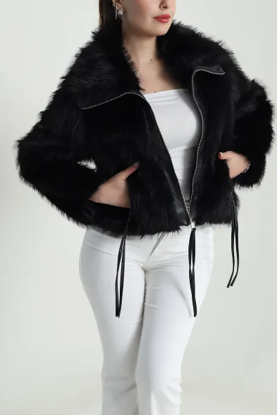 Siyah Deri Garnili Lolita Kadın Mont 488814