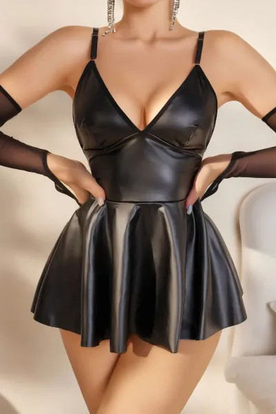 Siyah Deri Seksi Fantazi Kostüm 428820