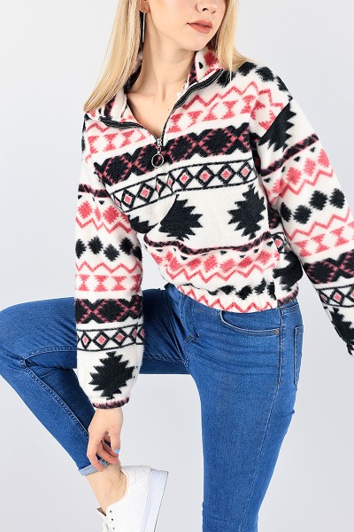 Siyah Desenli Bayan Polar Sweat 87684