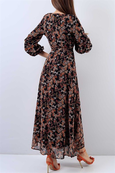 Siyah Desenli Bayan Şifon Elbise 18437B