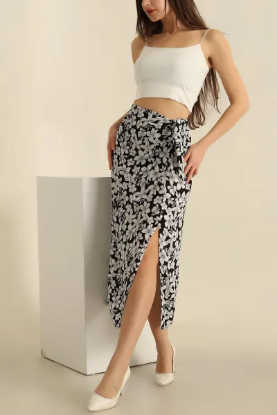 Siyah Desenli Dokuma Viskon Etek272478
