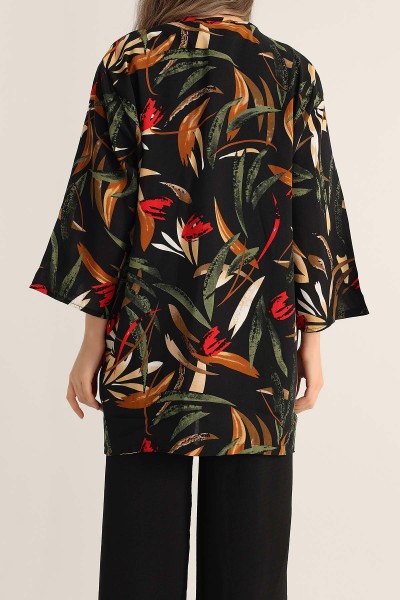 Siyah Desenli Dokuma Viskon Kimono 173413