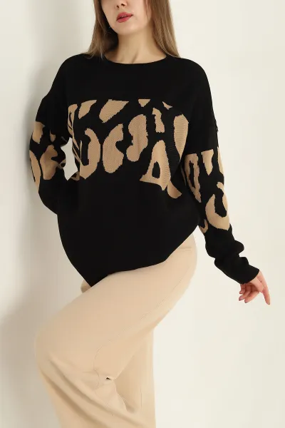siyah-desenli-oversize-bayan-triko-kazak-322304