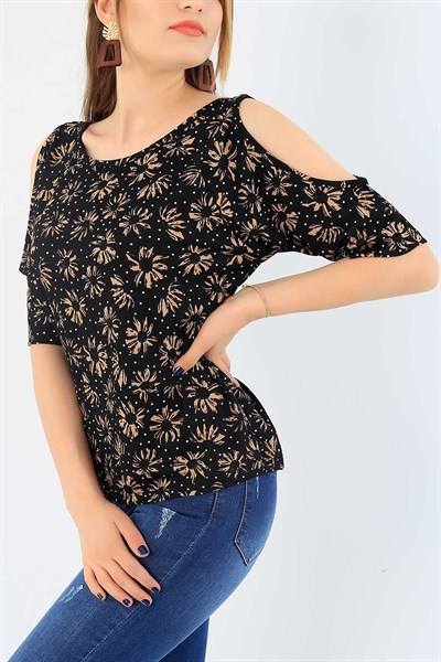 Siyah Desenli Puantiyeli Bluz 37822