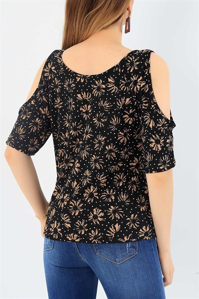 Siyah Desenli Puantiyeli Bluz 37822