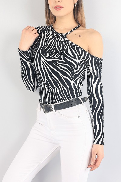 Siyah Desenli Süet Bluz 88470