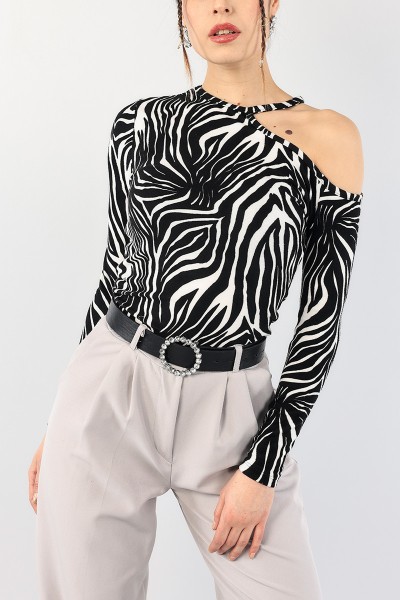 Siyah Desenli Süet Bluz 90511