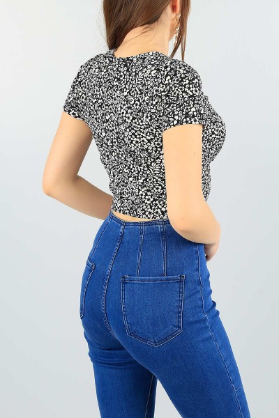Siyah Desenli Tasarım Crop Bluz 59210
