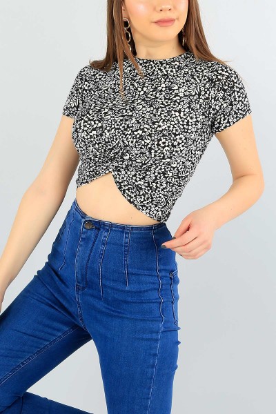 Siyah Desenli Tasarım Crop Bluz 59210