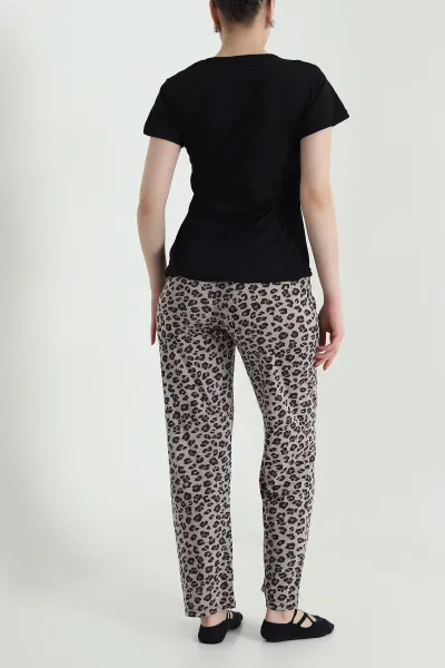 Siyah Desenli Viskon Kadın Pijama Takımı 466614