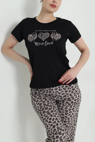 Siyah Desenli Viskon Kadın Pijama Takımı 466614