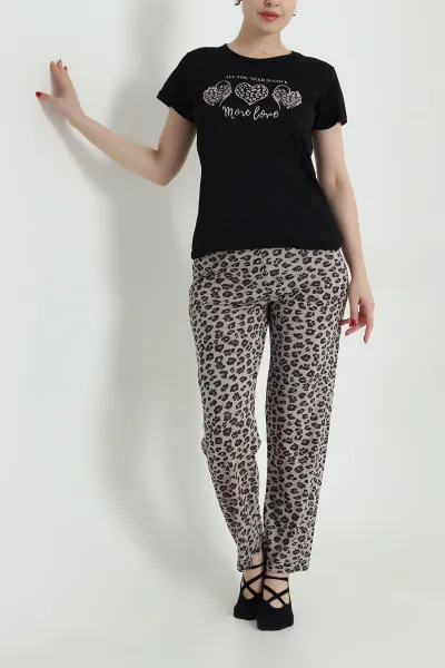 Siyah Desenli Viskon Kadın Pijama Takımı 466614