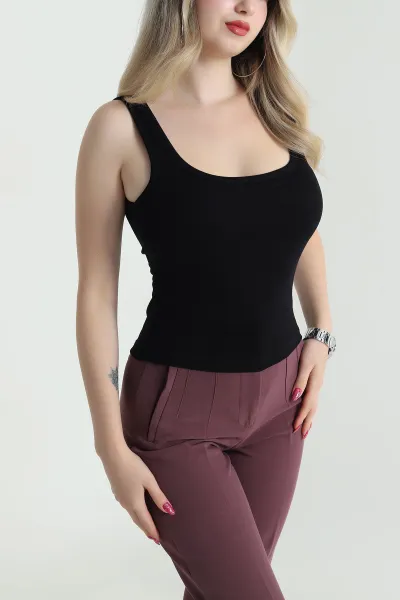 Siyah Destekli Askılı Likralı Kadın Atlet 475670