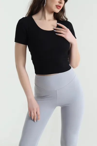Siyah Destekli Çapraz Askılı Fitilli Kadın Bluz 451151