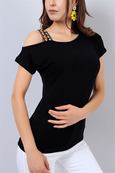 Siyah Detaylı Bayan Bluz 15604B