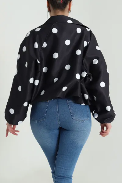 Siyah Diagonel Puantiyeli Bomber Kadın Ceket 493812