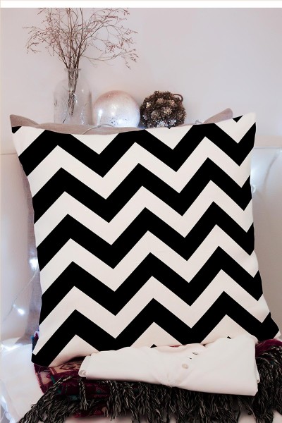 Siyah Dijital Baskılı Dekoratif Yastık Kırlent Kılıfı 218267