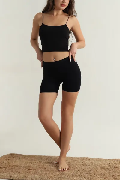Siyah Dikişsiz Likralı Kadın Boxer 404191