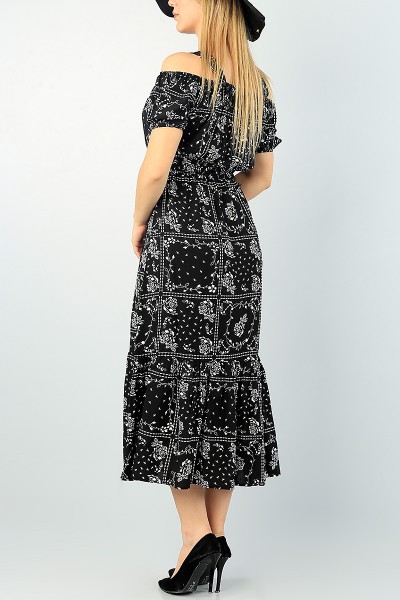 Siyah Dokuma Beli Lastikli Elbise 66025