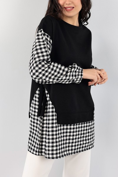 Siyah Dokuma Garnili Bağlamalı Tunik 99376