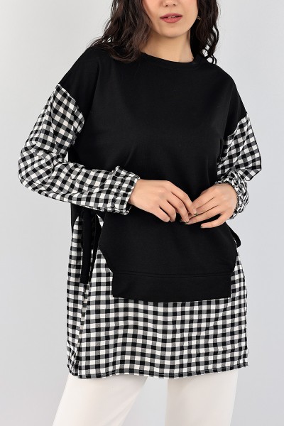 Siyah Dokuma Garnili Bağlamalı Tunik 99376