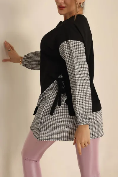 Siyah Dokuma Kol Garnili İki İp Tunik 245346