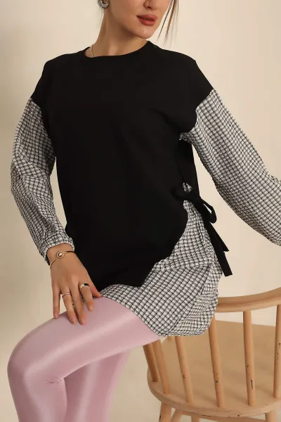 Siyah Dokuma Kol Garnili İki İp Tunik 245346