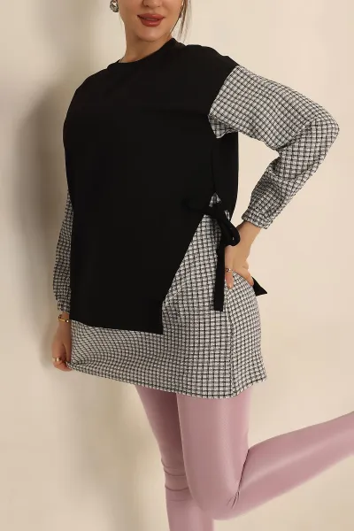 Siyah Dokuma Kol Garnili İki İp Tunik 245346