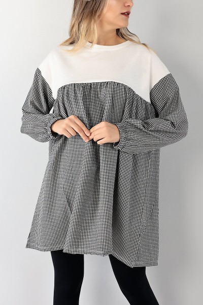 Siyah Dokuma Kumaş Garnili Tunik 101034