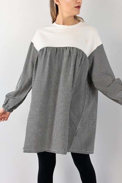 Siyah Dokuma Kumaş Garnili Tunik 101034