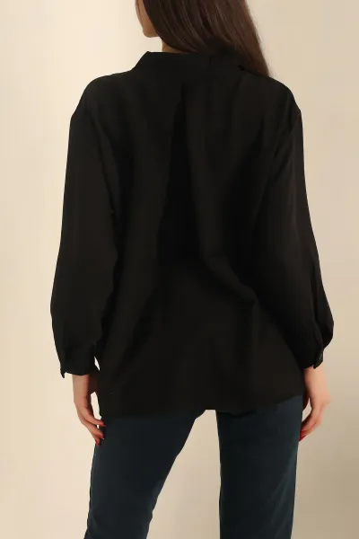 Siyah Dokuma Oversize Bayan Gömlek 234215